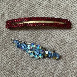 Elegant Red and Blue Crystal Hair Pin Set